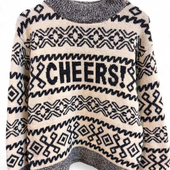 a new day Sweaters - Cozy cream and black sweater with "Cheers" design #winterknits